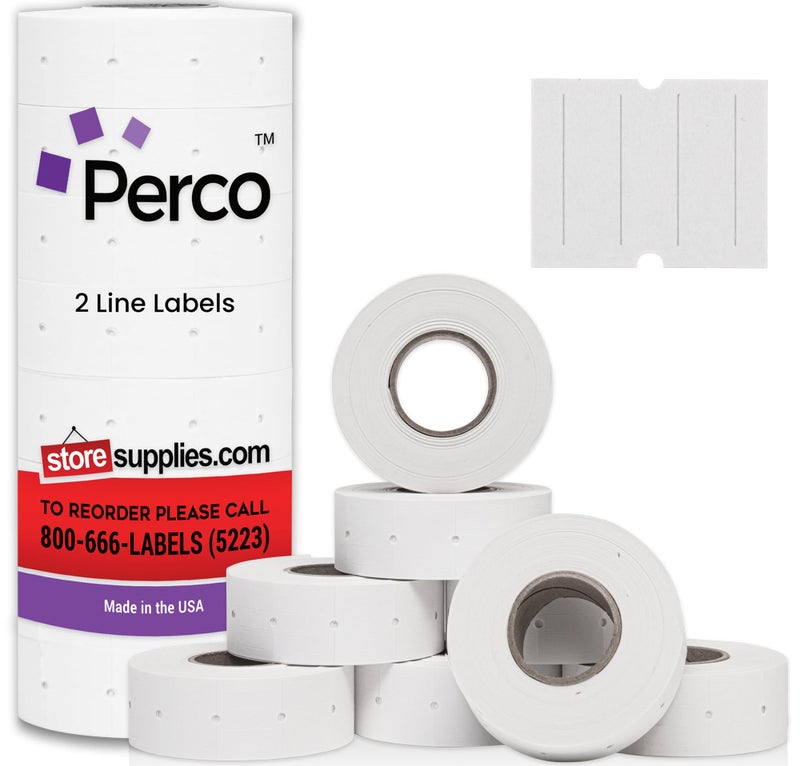 Perco 2 Line White Labels - 8 Rolls, 1 Sleeve, 6,000 Blank Price and Date Gun Labels for Perco 2 Line Price and Date Guns - Made in USA - Image 1